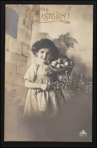AK Enfants Filles avec panier oeufs de Pâques Chattes de pâturage, Poste de champ ERBENK 1.4.15