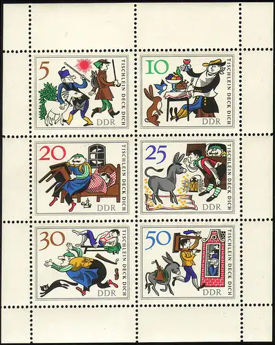 1236-1241 Märchen-Kleinbogen Tischlein deck dich! 1966, ** postfrisch