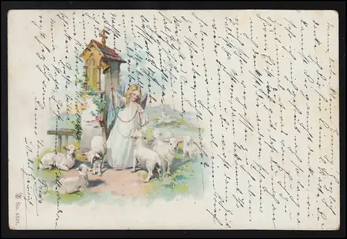 AK Angel Kind sonne cloches, moutons et troupeau ÉPONGES / SCHWARMSTEDT 10.3.1902