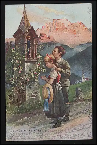 AK "Gegrüsset seist Du!" Kinder beten Heilige Alpen, PRIEN CHIEMSEE 11.9.1903