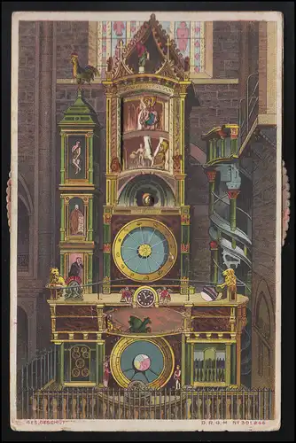 AK Europa, astronomische Uhr mit Rädchen, Münster STRASSBURG Feldpost um 1916