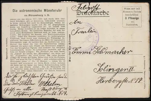 AK Europe, montre astronomique avec roulette, Münster STRASSBURG poste de terrain vers 1916