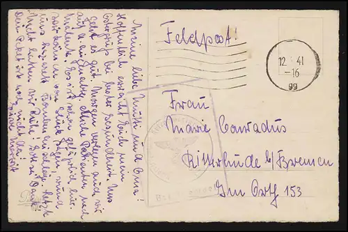 Scherenschnitt Ostergrüße Junge küsst Mädchen, Feldpost nach RITTERHUDE 12.4.41
