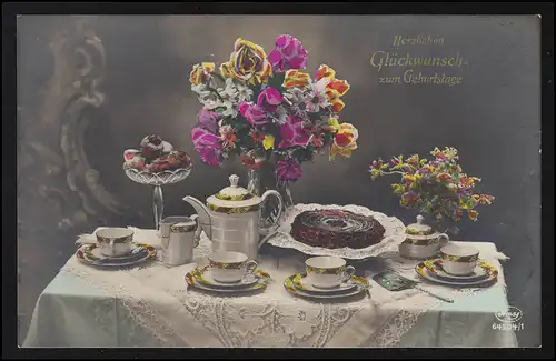 Félicitations AK café gâteau bouquet "le courrier de force" ajouter O, BERLIN 16.9.31