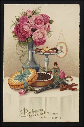 Félicitations AK anniversaire gâteau pâtisserie, 4711, roses, gants GENTHIN 15.9.32