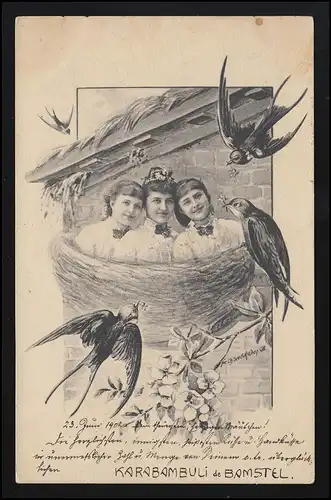 AK Karabambuli junge Frauen im Schwalben Nest, CHARLES SKOLIK WIEN 24.6.1902