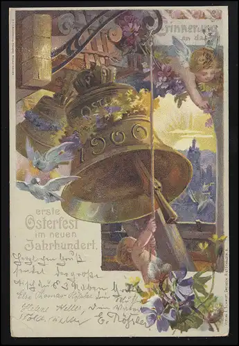 AK Engel läuten Glocken 1. Osterfest neues Jahrhundert DRESDEN/ METZ 8./9.4.1900