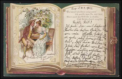 AK Lyrik Buch Liebe, Paar, Laube Wie könnt ich dein vergessen, LINZ/HALLEIN 1902