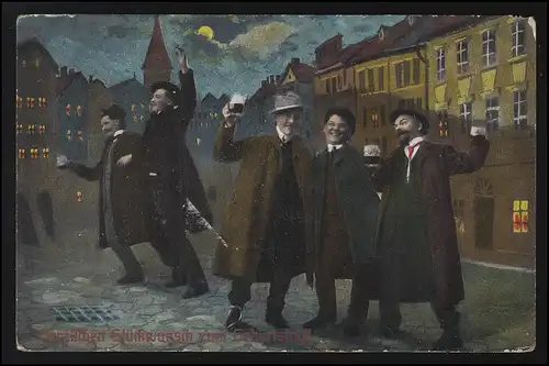 AK Glückwunsch ausgelassene Feier Bier Männer Straße Nacht, CRONENBERG 23.4.1912