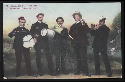 AK Neujahr Männer Giesskanne Topf Deckel Musik Fettlebe LUCKENWALDE 1.1.1911