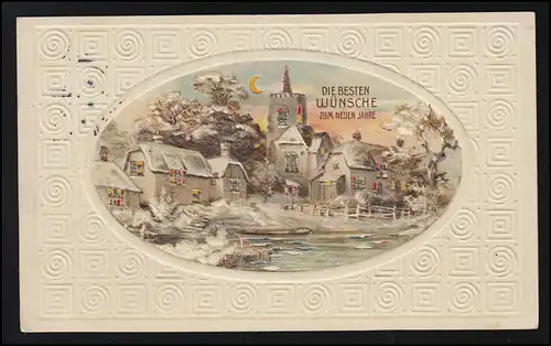 AK Neujahr, Die besten Wünsche, Stadt, Schnee, Eis, ISPRINGEN 31.12.1912