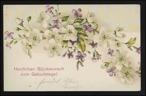 AK Glückwunsch Geburtstag, Blüten Zweige, Feldpost ZOSSEN Übungsplatz 5.7.1917