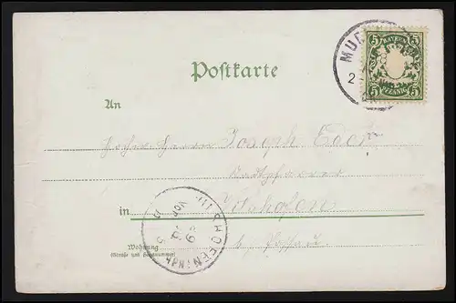 AK grogne de MUNICH, Isar pont de la rive, fleurs séchées VILSCHOFEN vers 1906