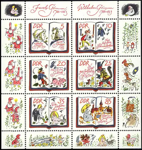 2987-2992 Märchen-Kleinbogen Brüder Grimm 1985, ** postfrisch