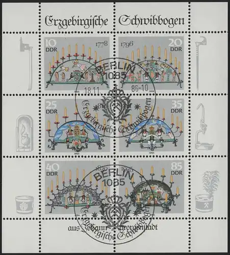 3057-3062 Schwibblatt-Kleinbuch 1986, avec ESSt Berlin