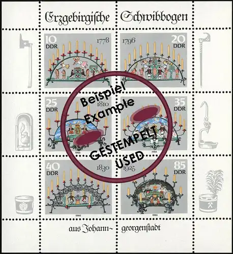 3057-3062 Schwibbogen-Kleinbogen 1986, mit Tagesstempel