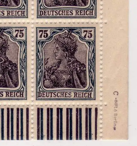 104c Germania 75 Pf Farbe c - kompl. Schalterbogen, ** postfrisch geprüft Infla