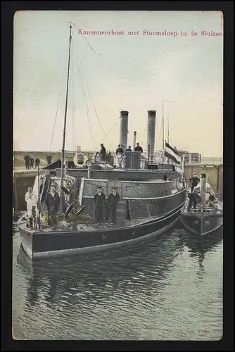 AK Foto Schifffahrt Niederlande, Kanonierboot Dampfschiff Besatzung, ungebraucht