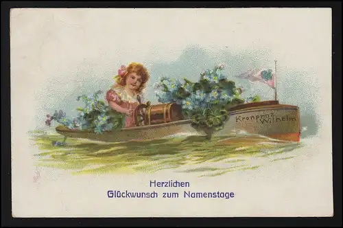 Schifffahrt "Kronprinz Wilhelm" Boot Mädchen Blumen Glückwunsch KALLMÜNZ 20.7.20