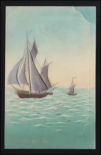 AK Voiliers Mer Argent vagues, souvenir de, non utilisé