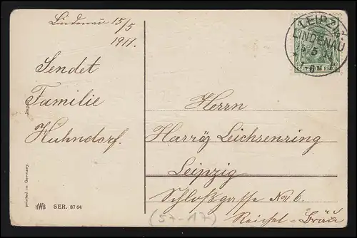 AK transport routier bus vieux temps Félicitations fleurs, LEIPZIG LINDENAU 15.5.1911