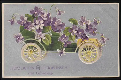 AK Straßenverkehr Oldtimer Cabrio Blumen Glückwunsch, WEISSWASSER 15.1.09