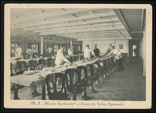 Schiffahrt M.S. Monte Sarmiento Speisesaal Hamburg-Südamerika Linie, ungebraucht