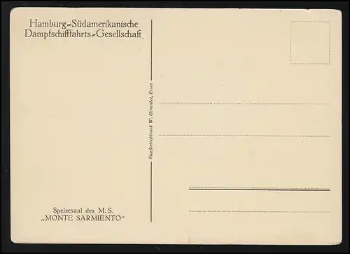 Navigation M.S. Monte Sarmiento Salle à manger Hambourg Amérique du Sud Ligne non utilisée