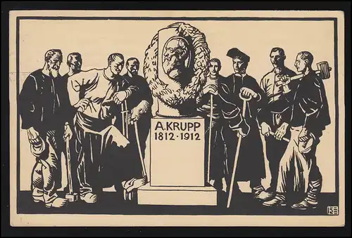 Travailleur Ruhr Zone 100 année fête Société Alfred KRUPP 1812-1912 ESSEN 8.8.1912