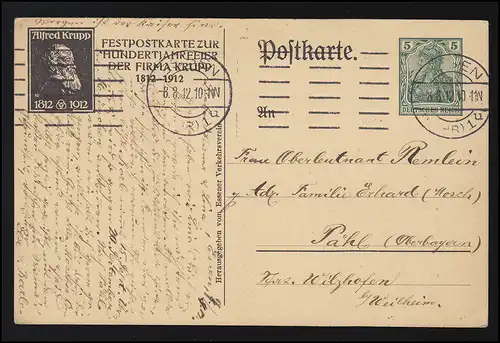 Travailleur Ruhr Zone 100 année fête Société Alfred KRUPP 1812-1912 ESSEN 8.8.1912