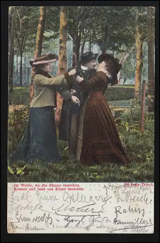 Cher AK homme entre 2 femmes, baiser, ajout O Oythalhaus OBERSTDORF 3.6.1914