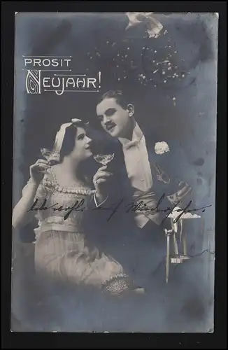 AK Prosit Nouvel An! couple festif tient les verres haute posté VIERSEN 1.1.14