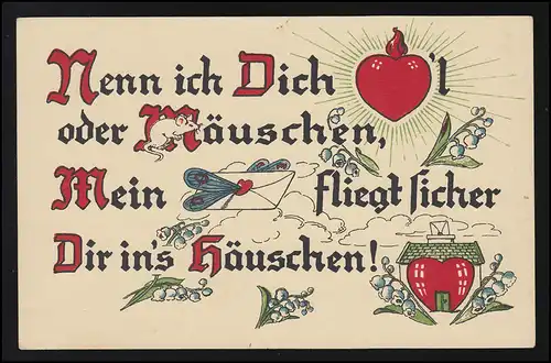 Liebe AK " Nenn ich Dich Herzerl oder Mäuschen" Bildersprache, Wilk, ungebraucht