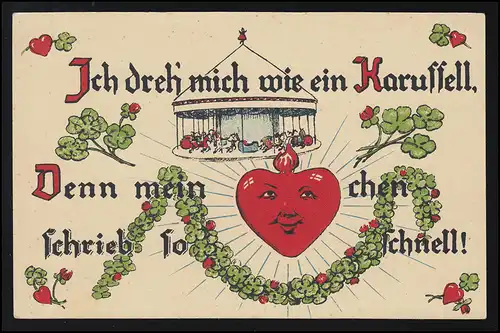 Liebe AK " Ich dreh mich wie ein Karussell" Herz Gesicht Wilk Berlin ungebraucht