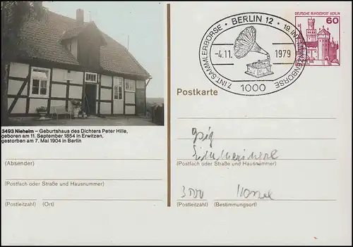 Berlin PP 83 Nieheim - Lieu de naissance du poète Peter Hille, SSt BERLIN 4.11.79