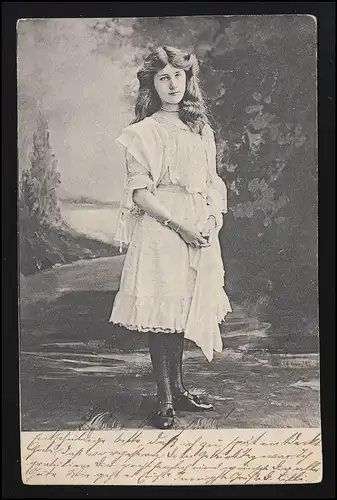 Foto AK Kinder Teenager junges Mädchen lange Haare WIESBADEN/ BERLIN 4./5.8.1905