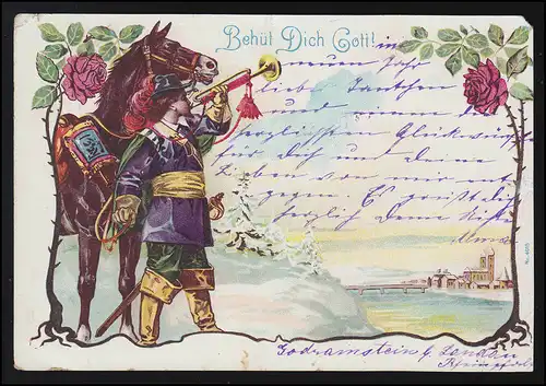 AK Nouvel An " Aie Dieu " Cheval Trompeter Rose, GODRAMSTEIN 31.12.1903