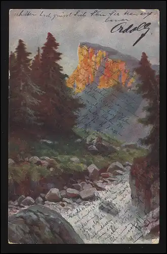 Artiste AK Alpenbrühren Wildwasser Tannen Berge Tal, FRANKENTHAL 7.11.1914