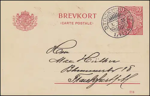 Postkarte P 34 BREVKORT König Gustav Druckdatum 214, STOCKHOLM 1.7.1915