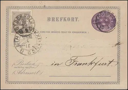 Postkarte P 1C II BREFKORT 6 Öre, STOCKHOLM 30.5.1885 per Bahnpost PKXP 31.5.85