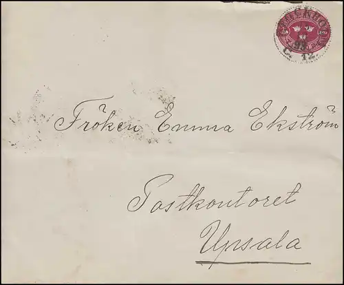 Umschlag 9X Drei Kronen 10 Öre, STOCKHOLM 15.10.1893 nach UPSALA 16.10.93
