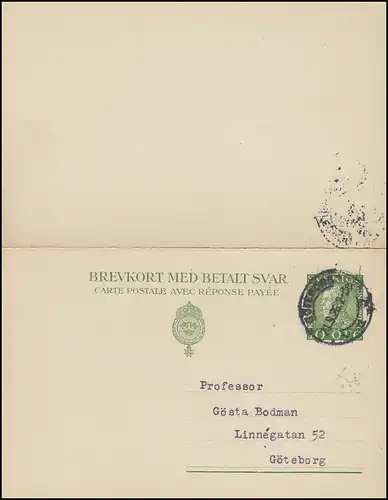 Carte postale P 43 Brevkort Roi Gustav 10/10 Öre, GÖTEBORG 21.9.1926