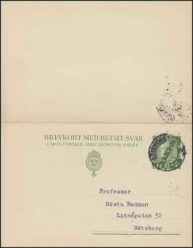 Postkarte P 43 Brevkort König Gustav 10/10 Öre, GÖTEBORG 21.9.1926