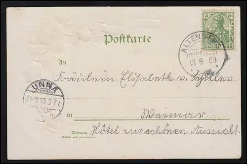 AK "Duftende Grüsse" Rheinland Dom Perfin ALTENBERG nach UNNA 13./14.8.1903