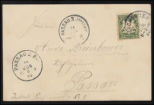 AK Frau Mode 19.Jahrhundert Offizier Zweispitz Haube MÜNCHEN/ PASSAU 10.6.1900