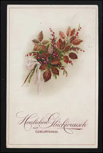 Glückwunsch Geburtstag AK bunte Herbst Blätter Beeren Gebinde COBURG 8.3.1920