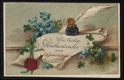 Félicitations AK Parchemin Sceau Encre Fleur à ressort, HANNOVER 23.7.18