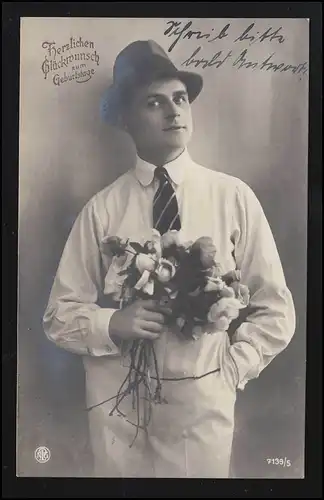 Glückwunsch Foto junger Mann mit Hut Krawatte und Blumen, NPG, OSNABRÜCK 25.2.27