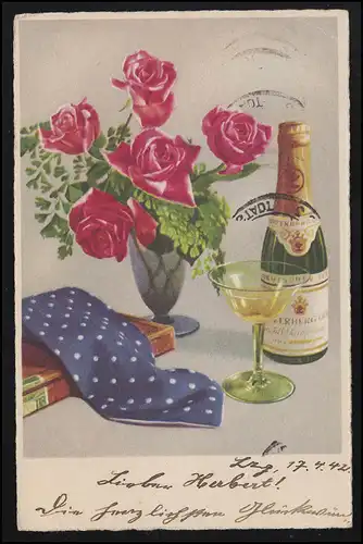 Félicitations AK Sekt Roses Cravate, cigares LEIPZIG (ville de foire) 17.4.42