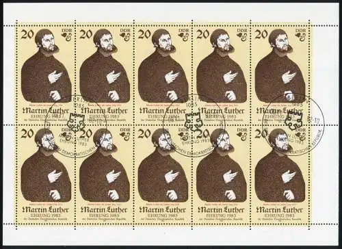 2755II Luther 20 Pf im Kleinbogen II mit gebrochenem i, ESSt Berlin 9.11.1982